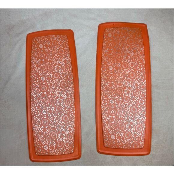Vintage 1970s Rubbermaid Stove n’ Counter Mats Orange Flower Power MCM Mod Groov - Picture 1 of 9